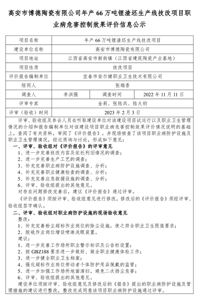 高安市博德陶瓷有限公司年產(chǎn)66萬(wàn)噸鋰渣坯生產(chǎn)線(xiàn)技改項(xiàng)目 建設(shè)項(xiàng)目職業(yè)病危害控制效果評(píng)價(jià)信息公示-1.jpg